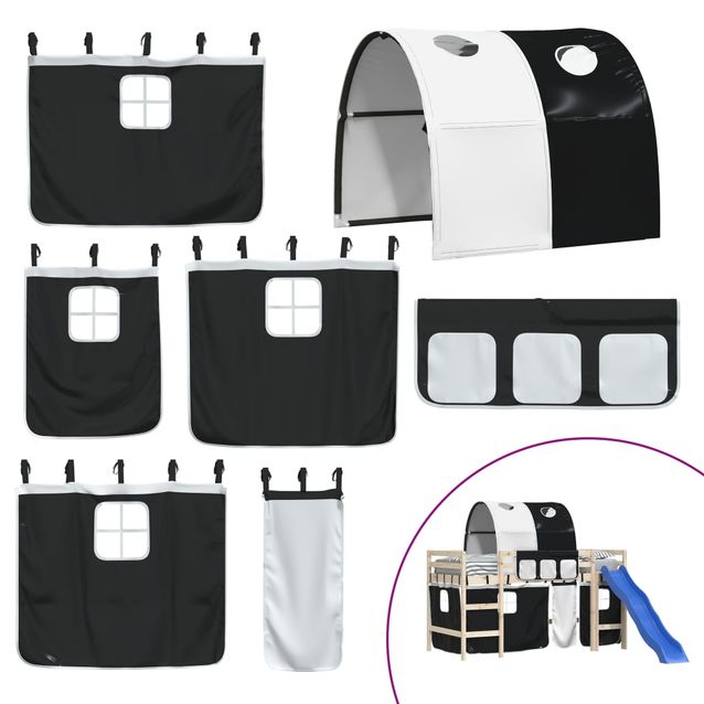 Parvisängyn verhot ja tunneli mustavalkoinen polyesteri (35916)