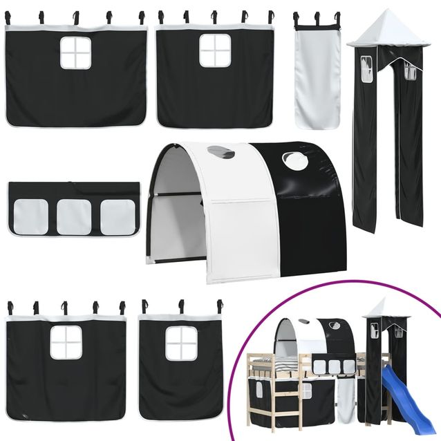 Parvisängyn verhot, tunneli ja torni mustavalkoinen polyesteri (35919)