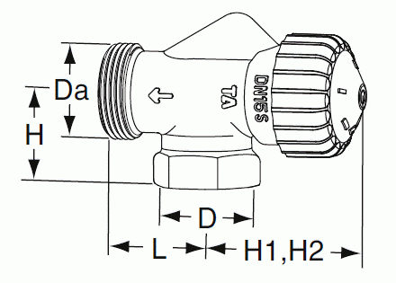 Patteriventtiili TRV-2, DN10, kulma, ilman yhdistäjää