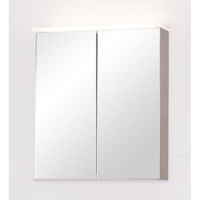 Peilikaappi Finnmirror 60 valolipalla ja pistorasialla harmaa tammi
