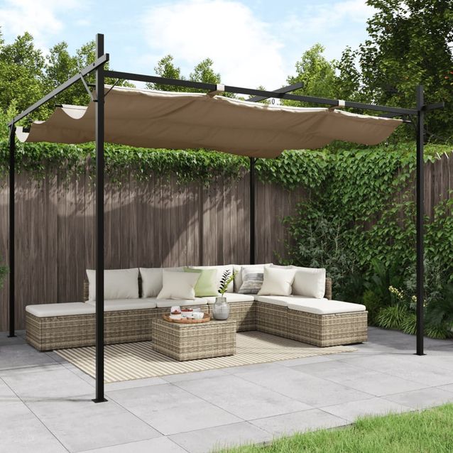 Pergola sisäänvedettävä katto taupe 295x292x230 cm