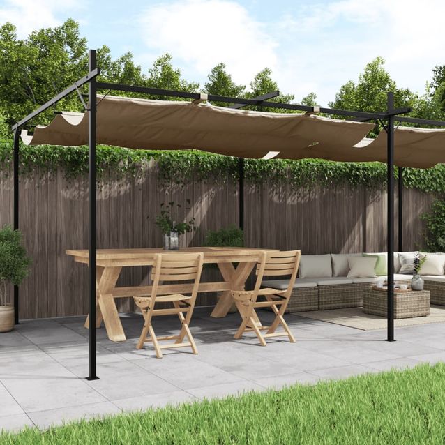 Pergola sisäänvedettävä katto taupe 589x292x230 cm