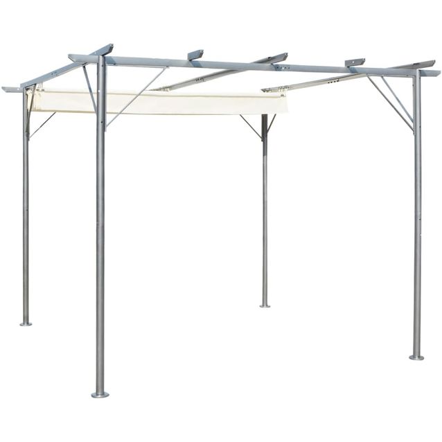 Pergola sisäänvedettävällä katolla 3x3 m teräs kermanvalkoinen