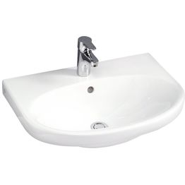 Pesuallas Gustavsberg Nautic, 56 cm, pultti/kannatinkiinnitys, hananreikä keskellä, ylivuotoaukolla, CeramicPlus
