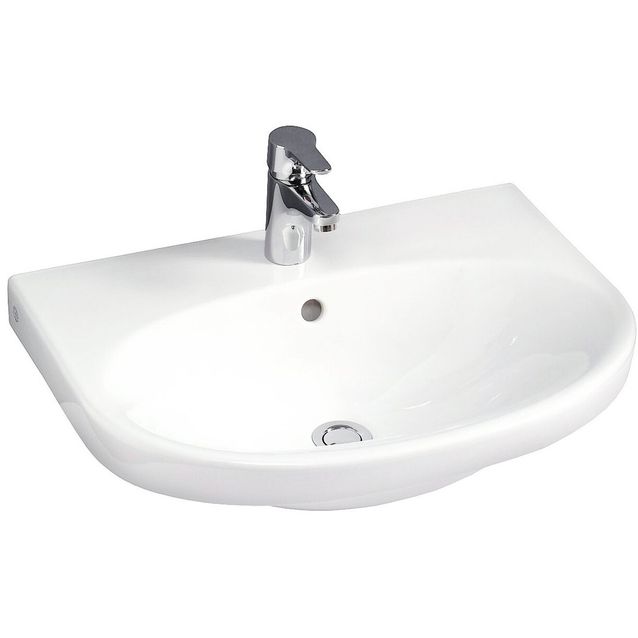 Pesuallas Gustavsberg Nautic, 56 cm, pultti/kannatinkiinnitys, hananreikä keskellä, ylivuotoaukolla, CeramicPlus