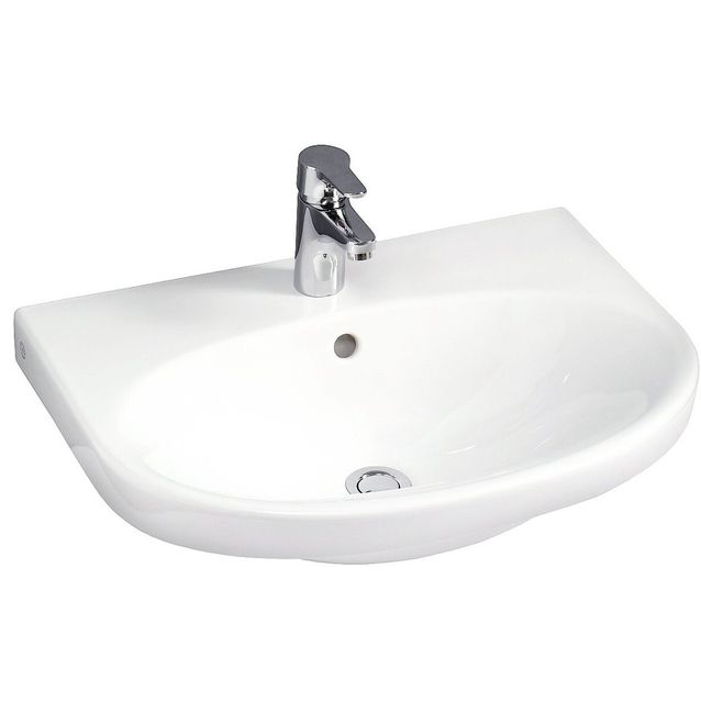 Pesuallas Gustavsberg Nautic, 56 cm, pultti/kannatinkiinnitys, ilman hananreikää, ylivuotoaukolla, CeramicPlus