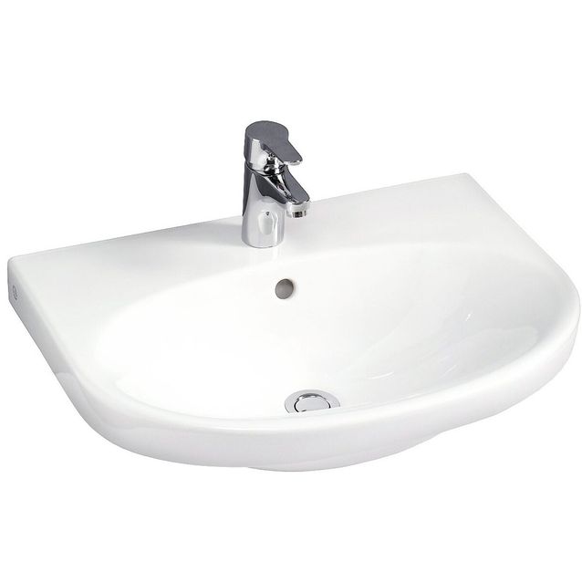Pesuallas Gustavsberg Nautic, 60 cm, pultti/kannatinkiinnitys, hananreikä keskellä, ylivuotoaukolla, CeramicPlus