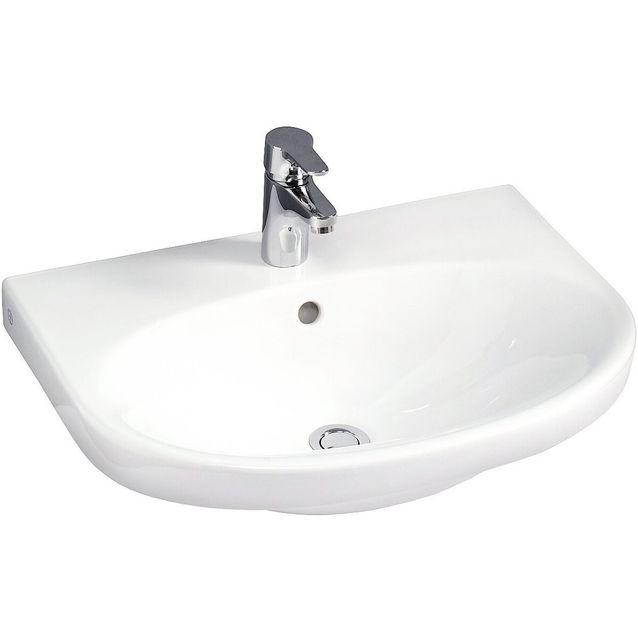 Pesuallas Gustavsberg Nautic, 60 cm, pultti/kannatinkiinnitys, ilman hananreikää, ylivuotoaukolla, CeramicPlus