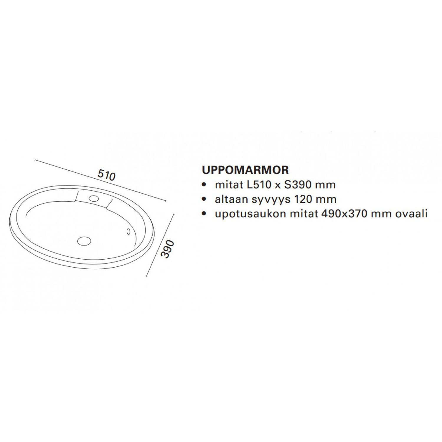 Pesuallas Otsoson Uppomarmo 510x380 mm valkoinen lisäkuva