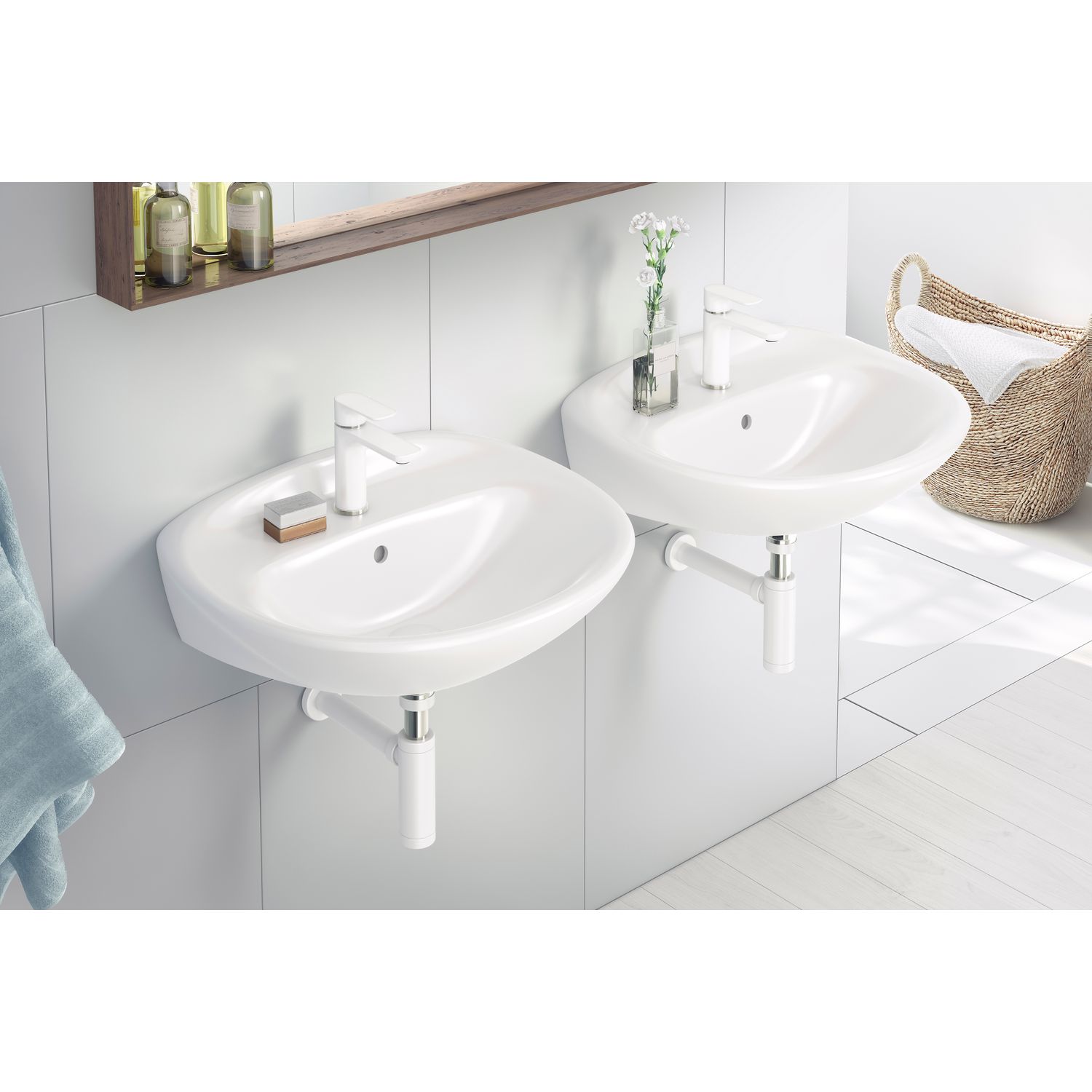 Selkeälinjainen Estetic-pesuallashana sopii yhtälailla niin perinteiseen kuin moderniinkin kylpyhuoneeseen