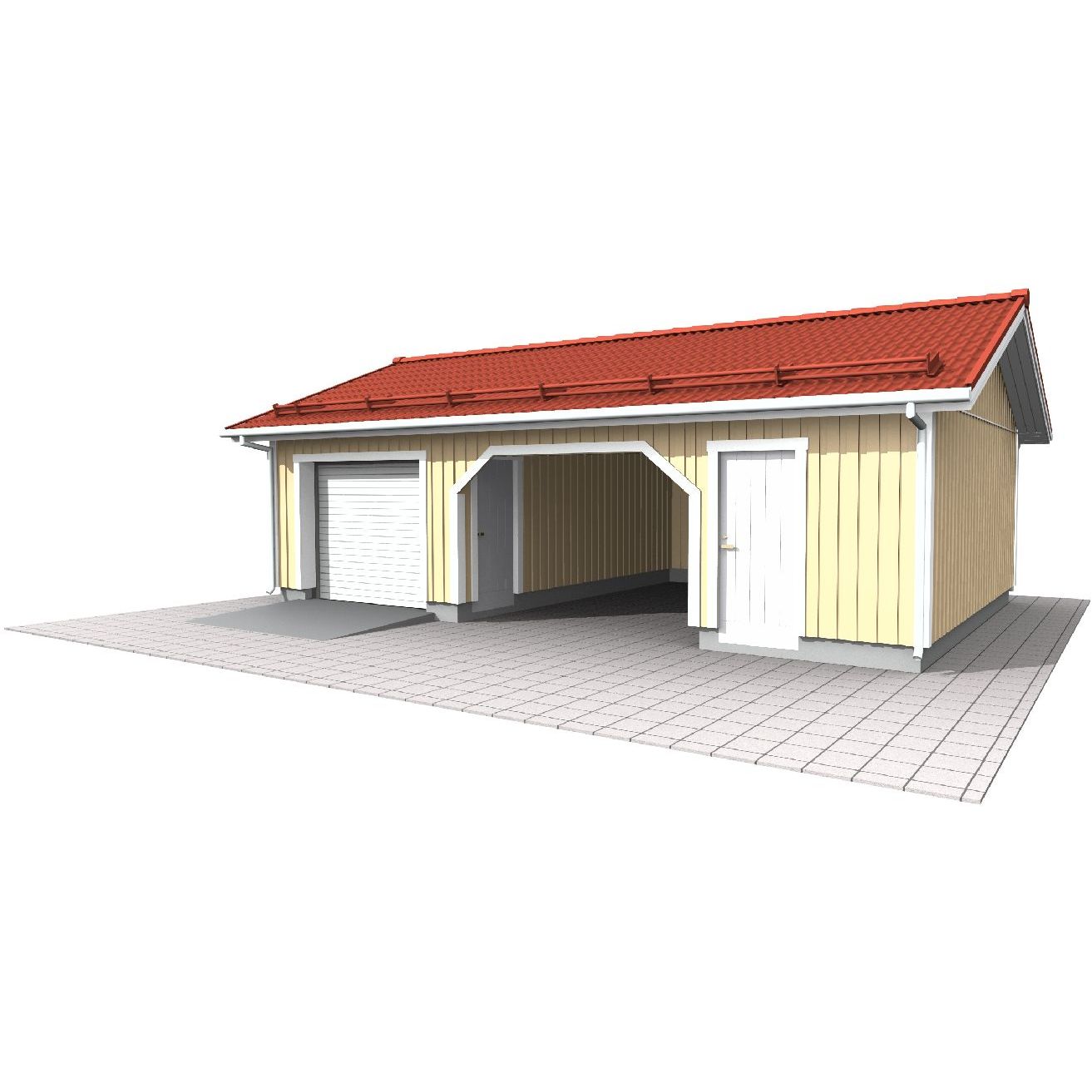 Autotalli ja -katos Piharati C7 LL, lämpövalmius, lomalaudoitus, 30.5m²