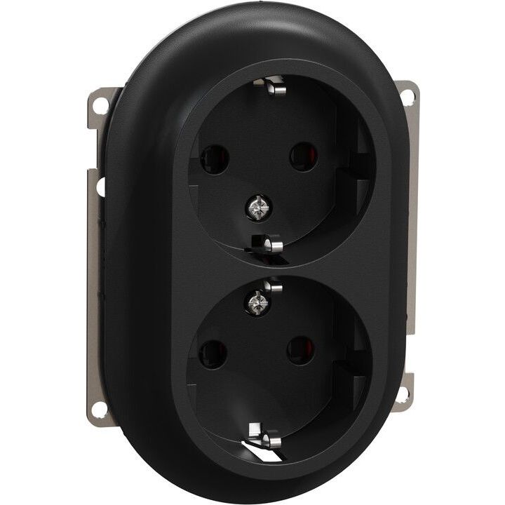 Pistorasia Schneider Electric ELKO One, 2-osainen, 16A, IP21, UKJ, uppoasennus, keskiölevyllä, jousiliitos, musta