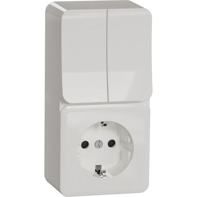 Pistorasia+5-kytkin Exxact pinta-asennus valkoinen
