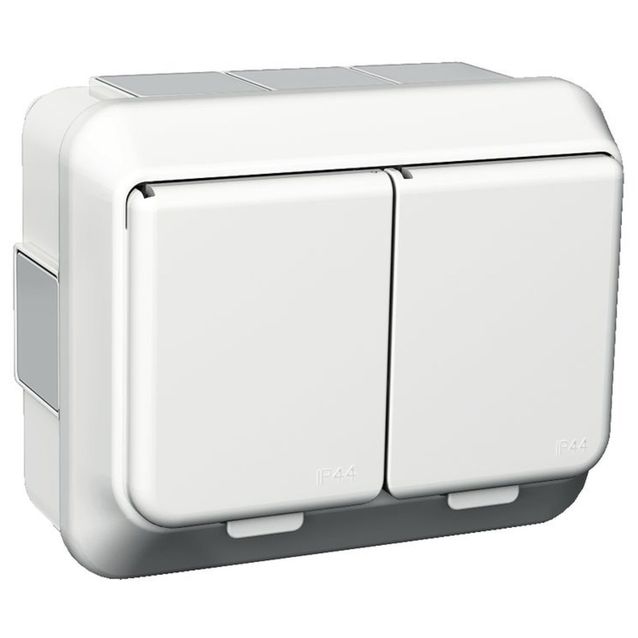 Pistorasia 2S/16A/IP44 PPJ 2X valkoinen Exxact