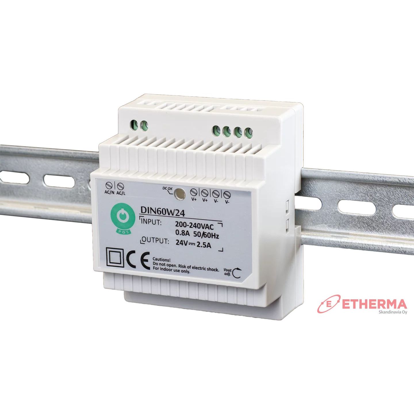 Teholähde POS DIN60W24 24VDC IP20 2.5A 60W
