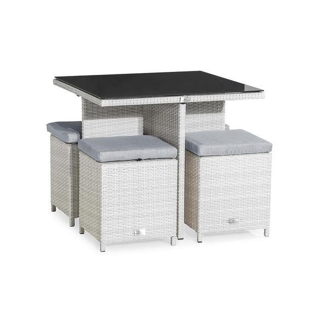 Ruokailuryhmä James, 80x80cm pöyaä + 4 rahia, valkoinen