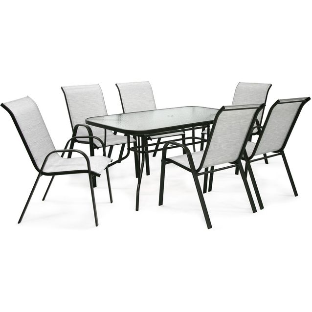 Pöytäryhmä Home4you Dublin pöytä + 6 tuolia hopeanharmaa