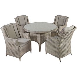 Pöytäryhmä Home4you Pacific, Ø120cm, 4 tuolia, hiekka/harmaa