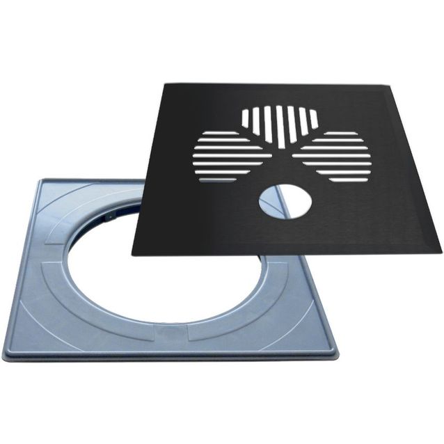 Lattiakaivon kansi PP-tuote Apila putkelle rst mattamusta vakioasennuskehyksellä 197x197 mm