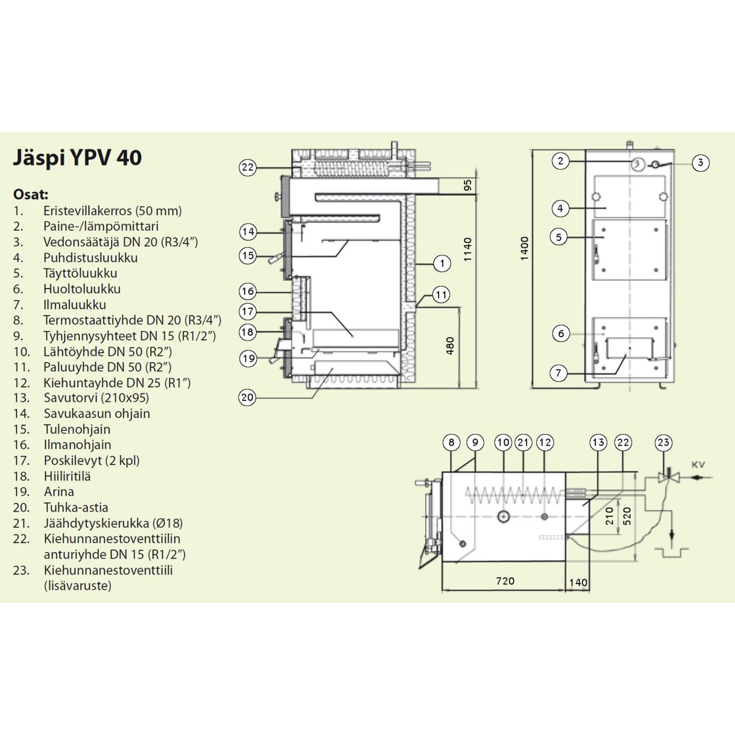 Puukattila Jäspi YPV 40 yläpalo mittapiirros