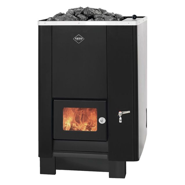 Puukiuas VETO1, 8-21m³, musta, vesisäiliö oikealla 