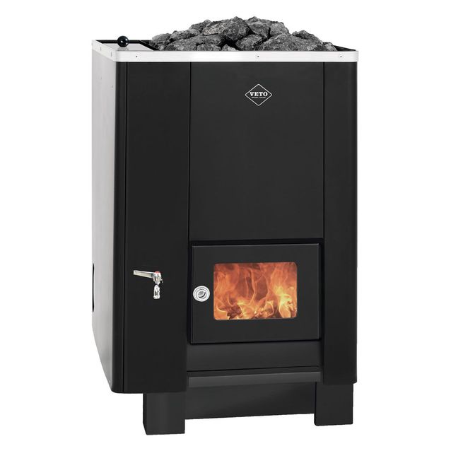 Puukiuas VETO2, 18-40m³, musta, vesisäiliö vasemmalla