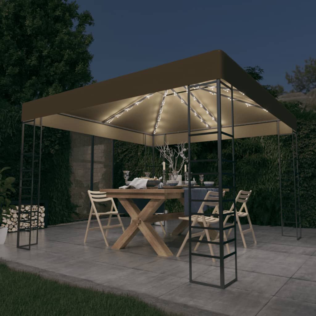 Puutarhakatos LED-valonauhoilla 3x3 m ruskeanharmaa