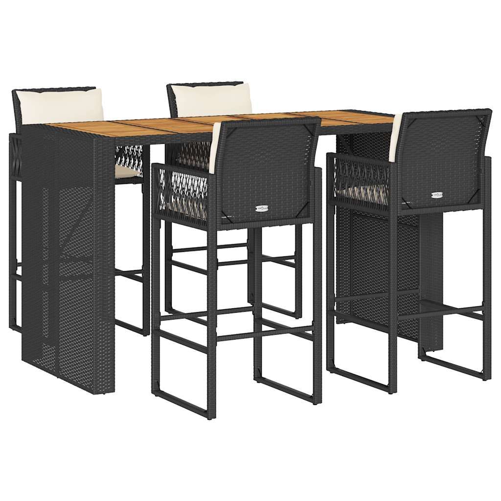 Puutarhan bistrosarja 5-osainen tyynyillä musta polyrottinki (28901)