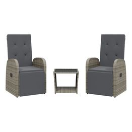 Puutarhan ruokailuryhmä, 3-osainen tyynyillä, harmaa polyrottinki, eri malleja (37805)