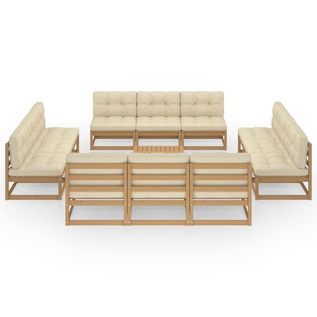 Puutarhan sohvasarja 13-osainen tyynyillä täysi mänty (76332)