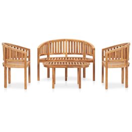 Puutarhan sohvasarja 4-osainen banaanin muotoinen täysi tiikki (59961)