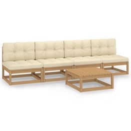 Puutarhan sohvasarja 5-osainen, tyynyillä tai ilman, täysi mänty, eri värejä (09884)