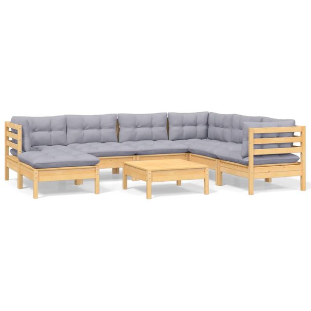 Puutarhan sohvasarja 8-osainen harmaat tyynyt täysi mänty (96652)