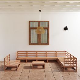 Puutarhasohvasarja + pöytä hunajanruskea mänty, 11 osaa