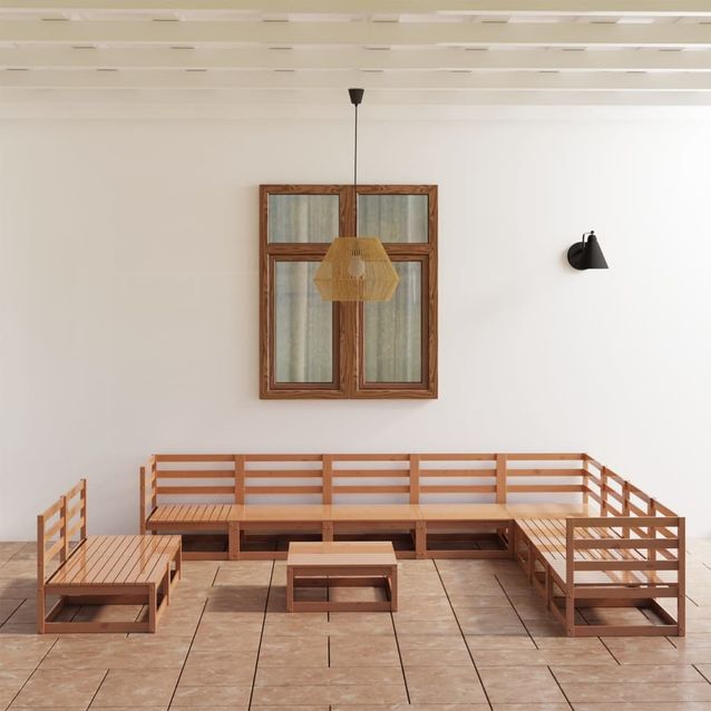 Puutarhasohvasarja + pöytä hunajanruskea mänty, 11 osaa