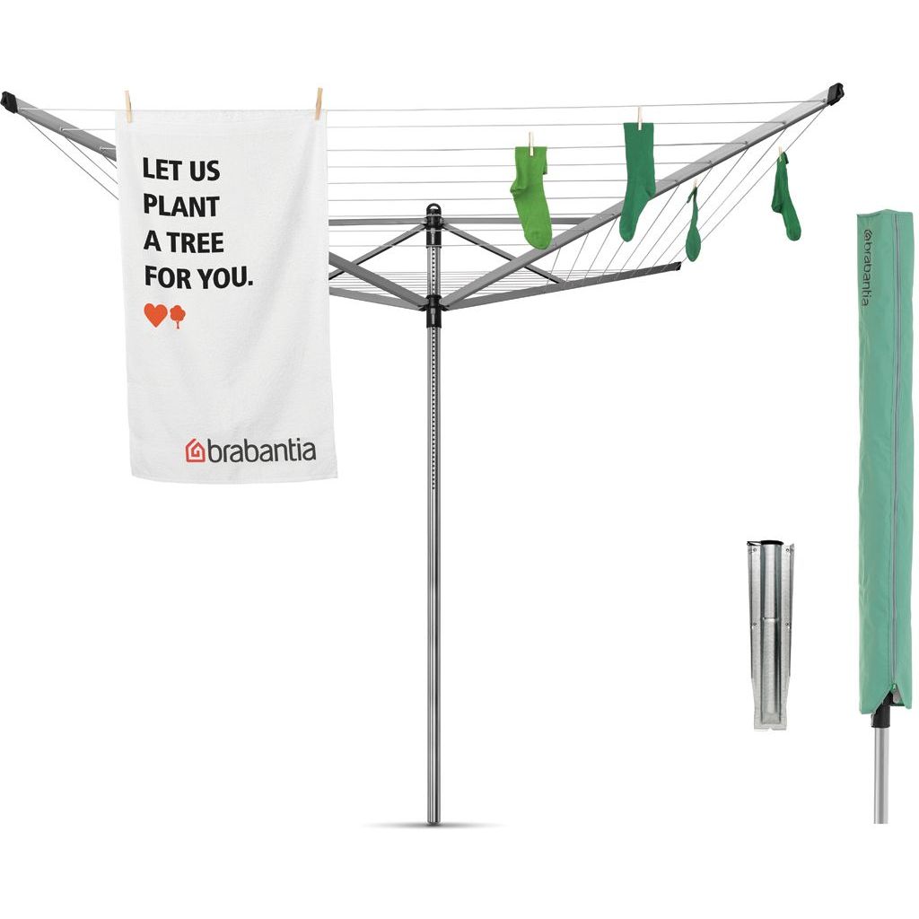 Pyykinkuivausteline Brabantia Lift-O-Matic Advance 50 m metallinen maaterä + suojapussi + pyykkipoikapussi