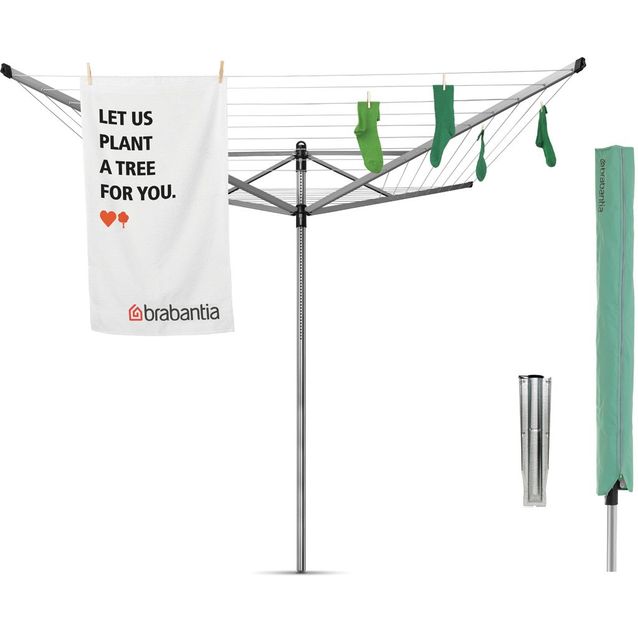 Pyykinkuivausteline Brabantia Lift-O-Matic Advance, 50m, metallinen maaterä + suojapussi + pyykkipoikapussi