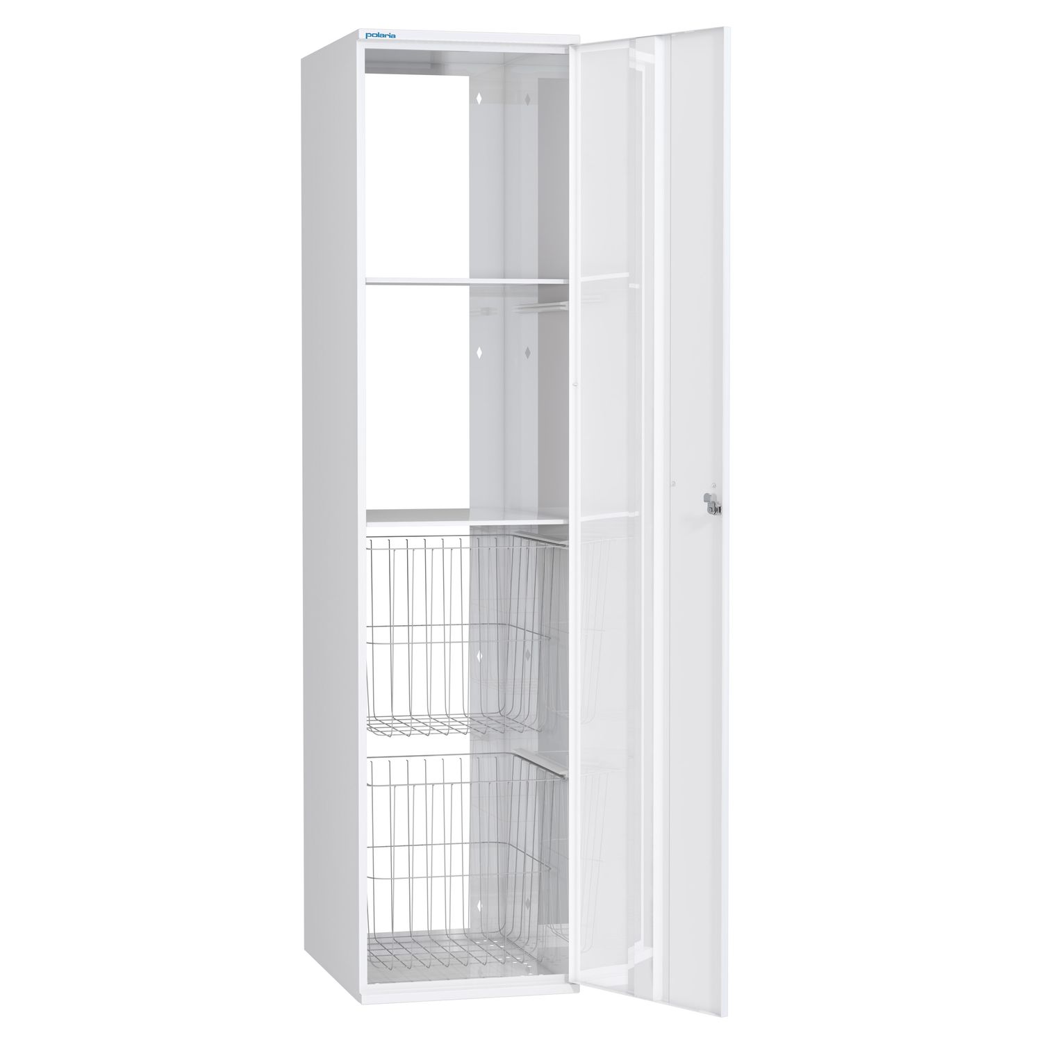 Pyykkikaappi Polaria 300x1700x530 mm oikeakätinen sylinterilukko 2 koria + 2 hyllyä