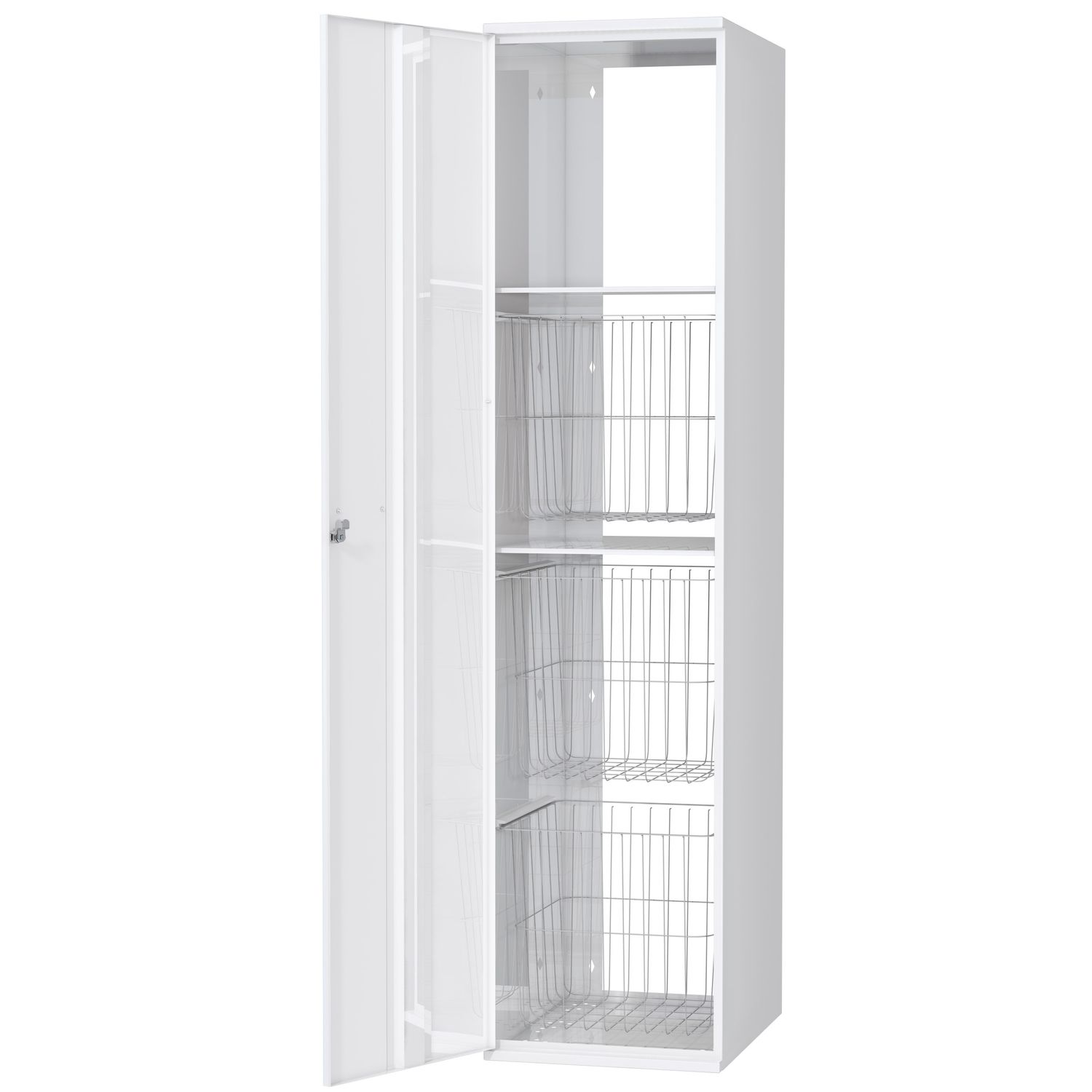 Pyykkikaappi Polaria 300x1700x530 mm vasenkätinen sylinterilukko 3 koria + 2 hyllyä