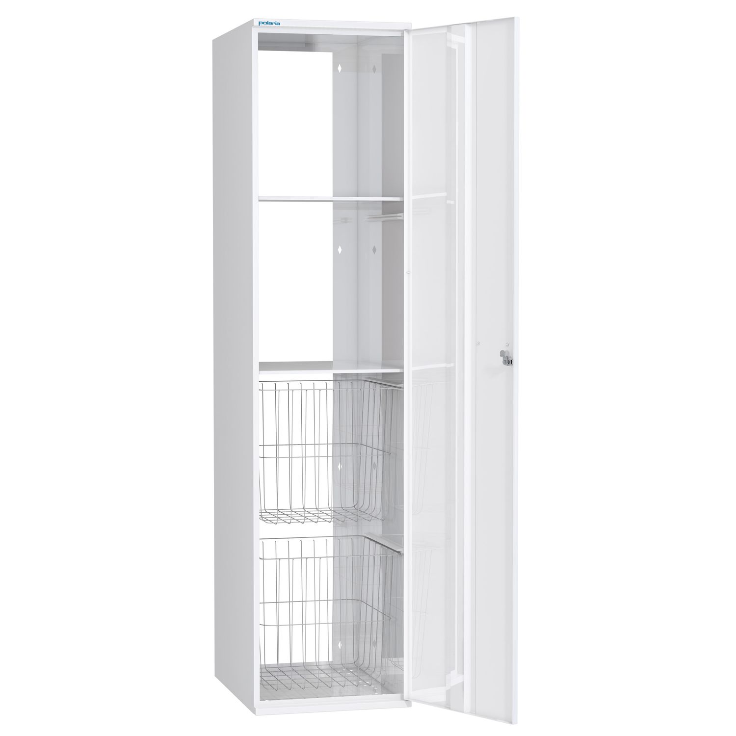 Pyykkikaappi Polaria 400x1700x530 mm oikeakätinen sylinterilukko 2 koria + 2 hyllyä