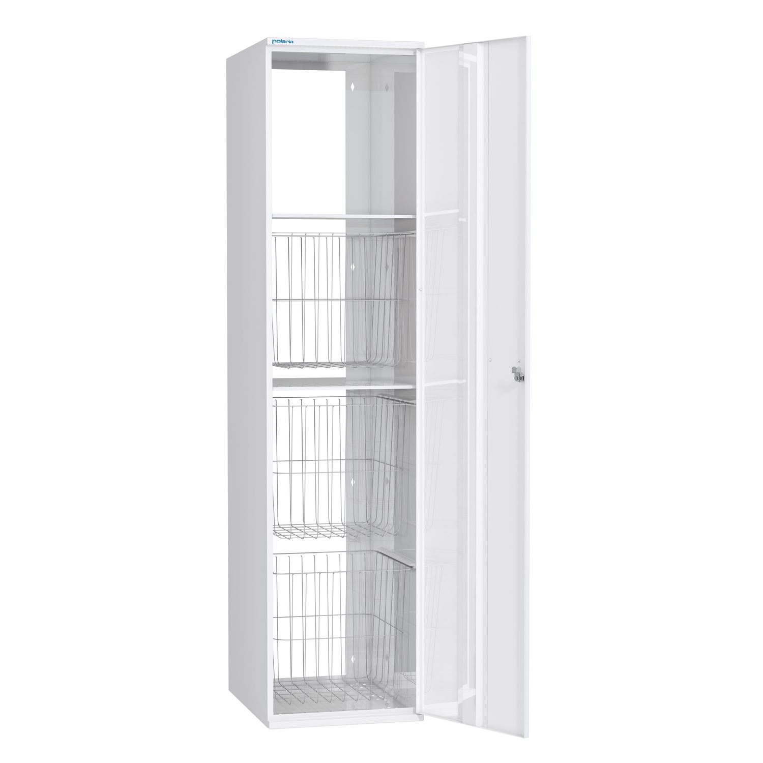 Pyykkikaappi Polaria 400x1700x530 mm oikeakätinen sylinterilukko 3 koria + 2 hyllyä