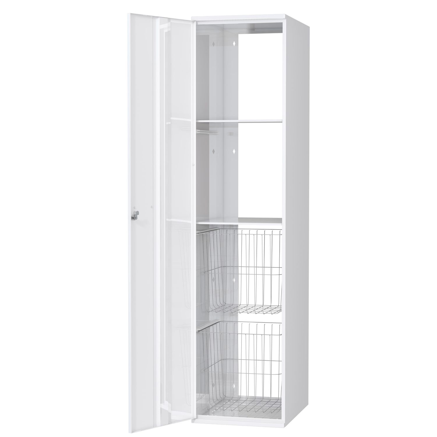 Pyykkikaappi Polaria 400x1700x530 mm vasenkätinen sylinterilukko 2 koria + 2 hyllyä