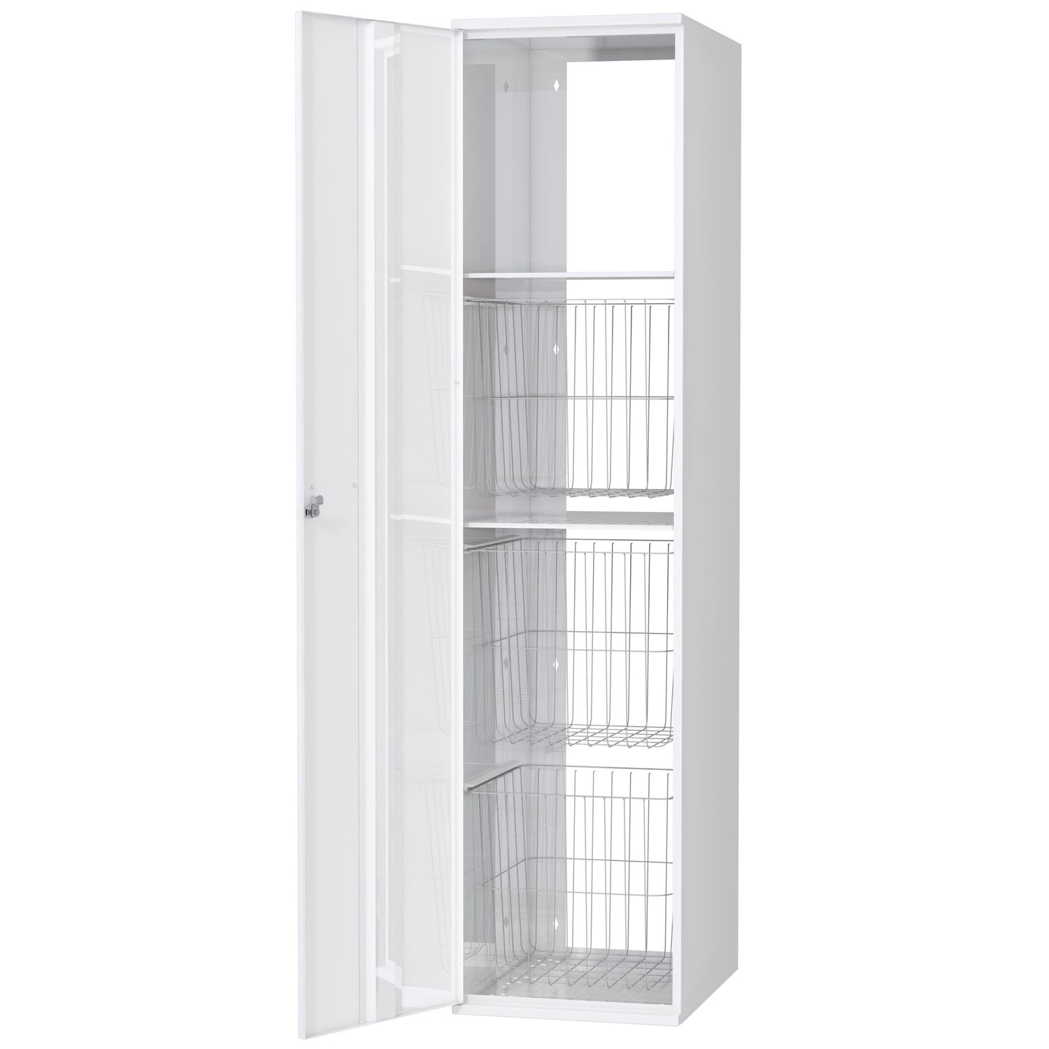 Pyykkikaappi Polaria 400x1700x530 mm vasenkätinen sylinterilukko 3 koria + 2 hyllyä