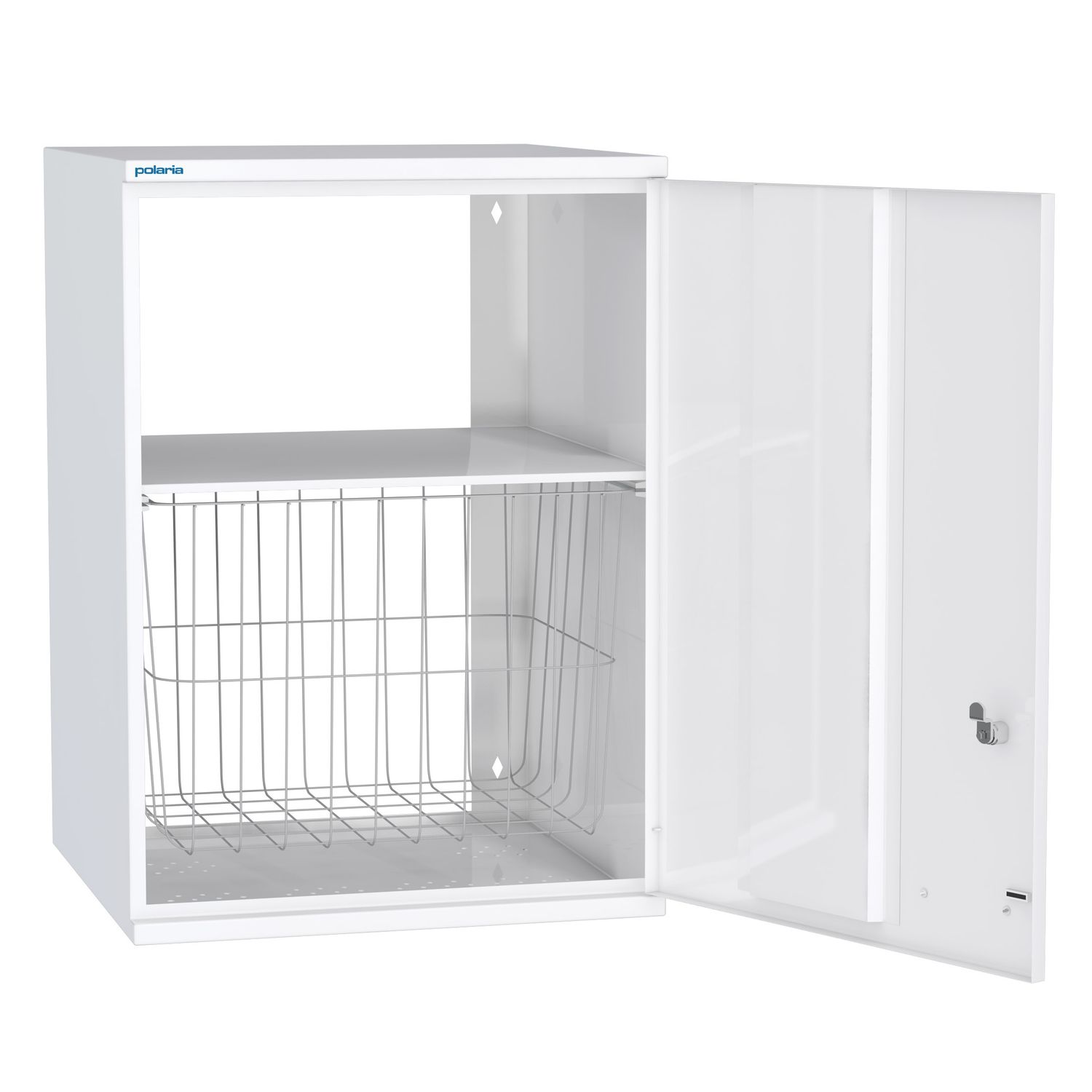 Pyykkikaappi Polaria 400x700x350 mm oikeakätinen sylinterilukko hylly + kori