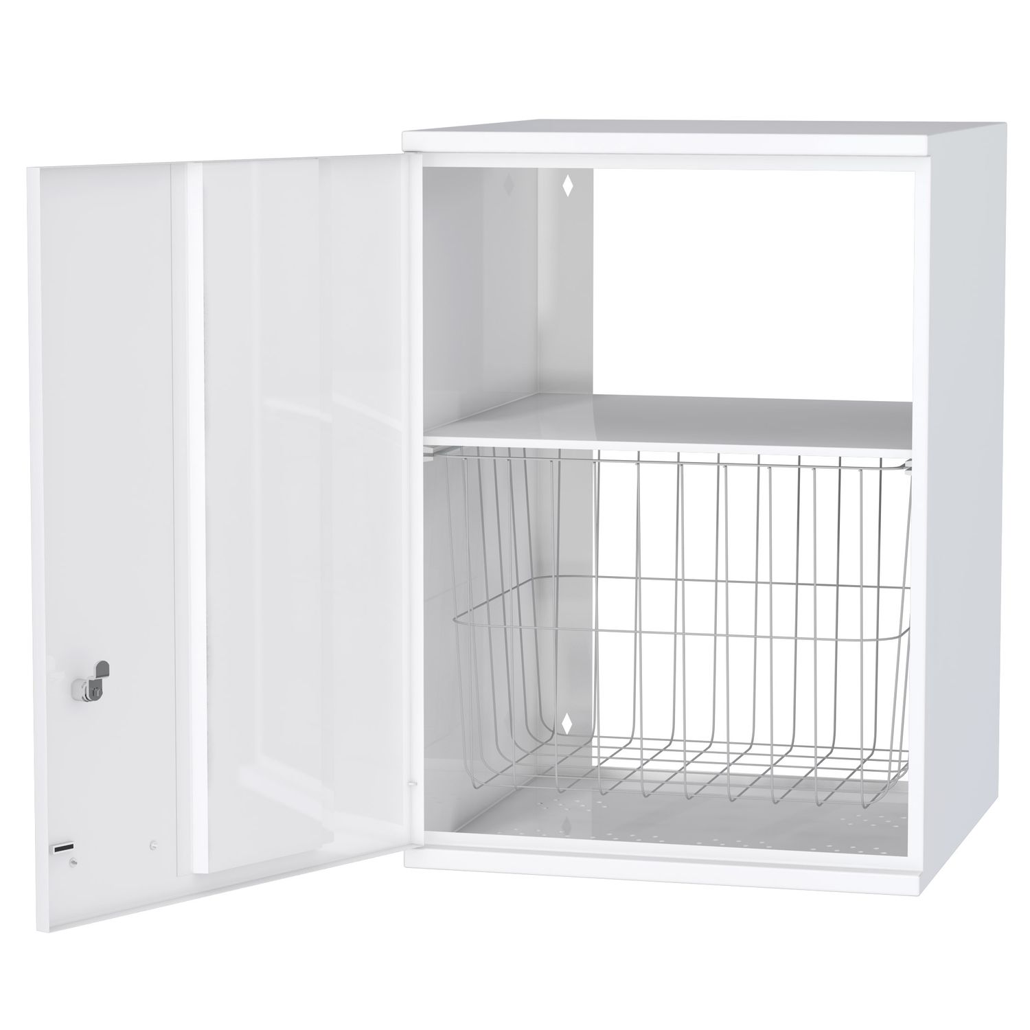 Pyykkikaappi Polaria 400x700x350 mm vasenkätinen sylinterilukko hylly + kori