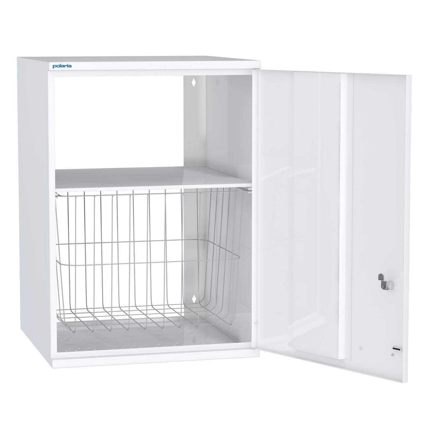 Pyykkikaappi Polaria 500x700x350 mm oikeakätinen sylinterilukko hylly + kori