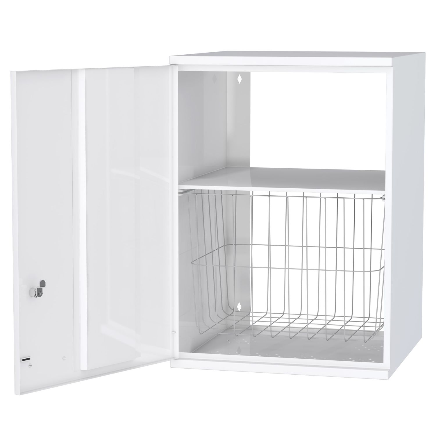 Pyykkikaappi Polaria 500x700x350 mm vasenkätinen sylinterilukko hylly + kori