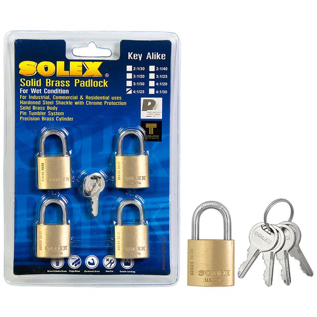 Munalukko Solex 20 mm messinki 4 kpl