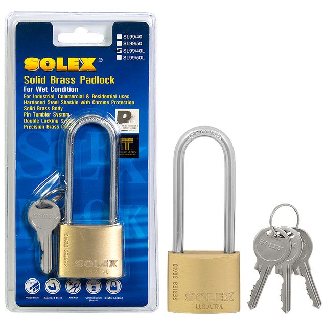 Munalukko Solex 40 mm messinki pitkä