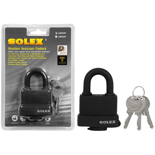 Munalukko Solex 65 mm laminoitu vesitiivis musta